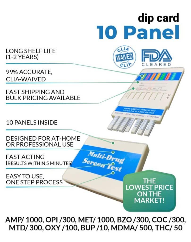 10 Panel Urine Drug Test Dip Cards 10 drugs Tested CLIA Waived