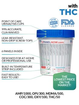 6 Panel Urine Drug Test with THC - 12 Panel Now. CLIA-waived and FDA-approved POC (Point-of-Care) cup. 6 Panels inside. 99% accurate.