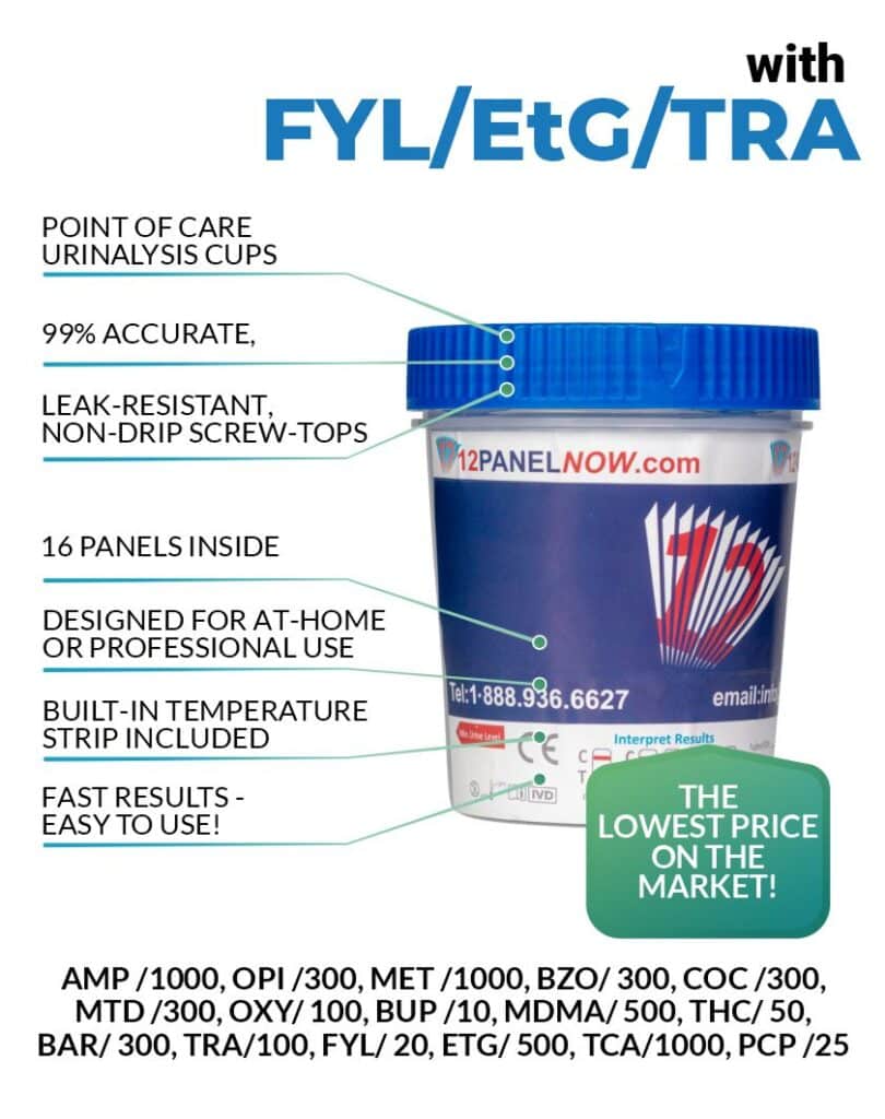 16 Panel Drug Test Cup With FEN, ETG & TRA As Low As $2.39