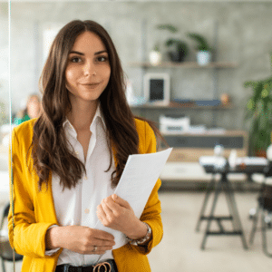 woman holding paper