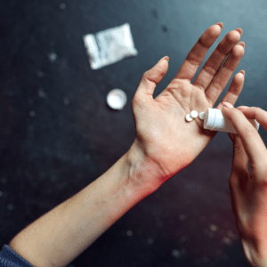 hands pouring pills