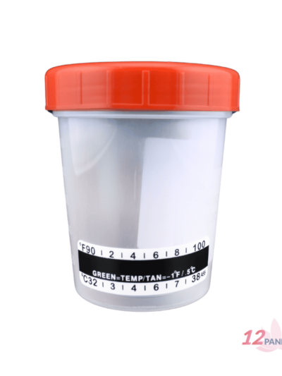 urine specimen cup with temperature strip