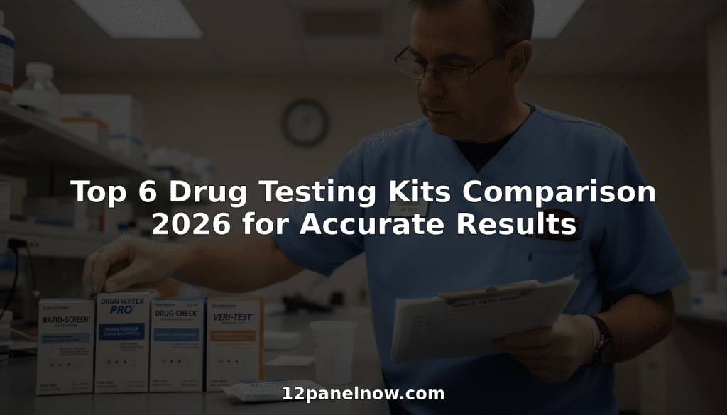 Lab technician comparing multiple drug test kits on counter