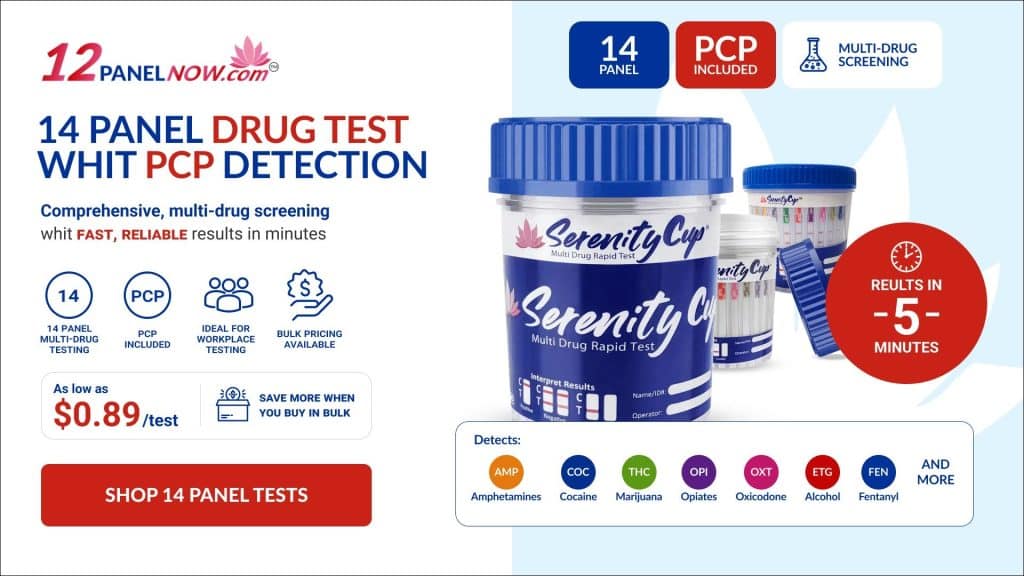 Shop 14 Panel Drug Test Cups with PCP Detection for Workplace and Multi-Drug Screening at 12 Panel Now
