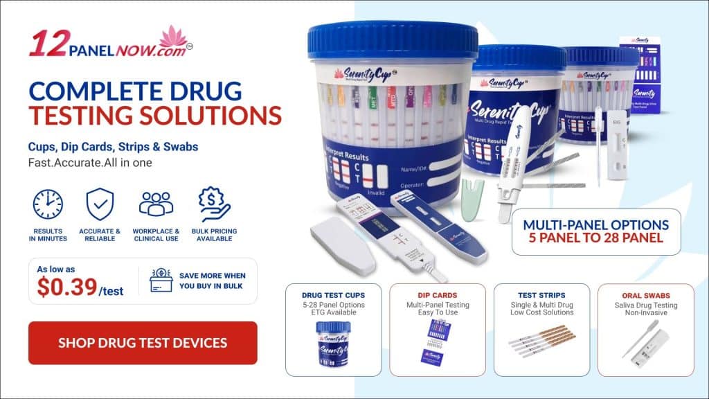 Shop complete drug testing solutions, including cups, strips, and swabs from 12 Panel Now